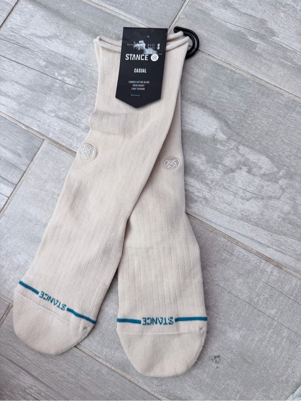 Stance Cream Casual Crew Socks with Teal Accent